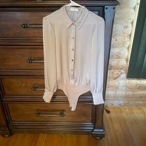 Ramy Brook Silver Button Down Bodysuit